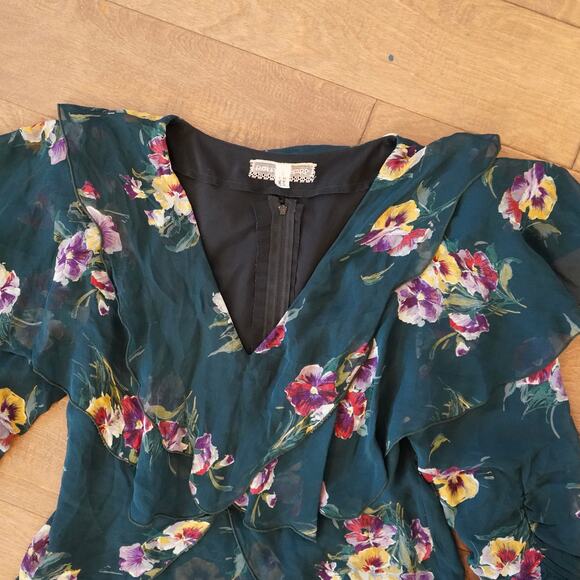 VTG Holly Harp Ruffled Tiered Floral Midi Layered Dress Green Womens Size Small - Picture 5 of 7